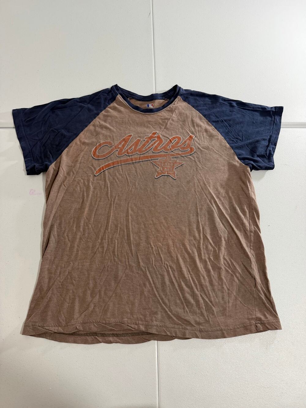 Houston Astros T-Shirt Mens XL Brown Navy Raglan MLB Baseball Vintage Look